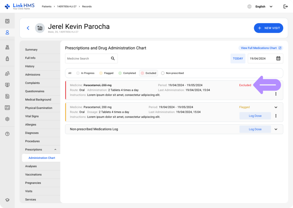 LinkHMS exclude the prescription record 6