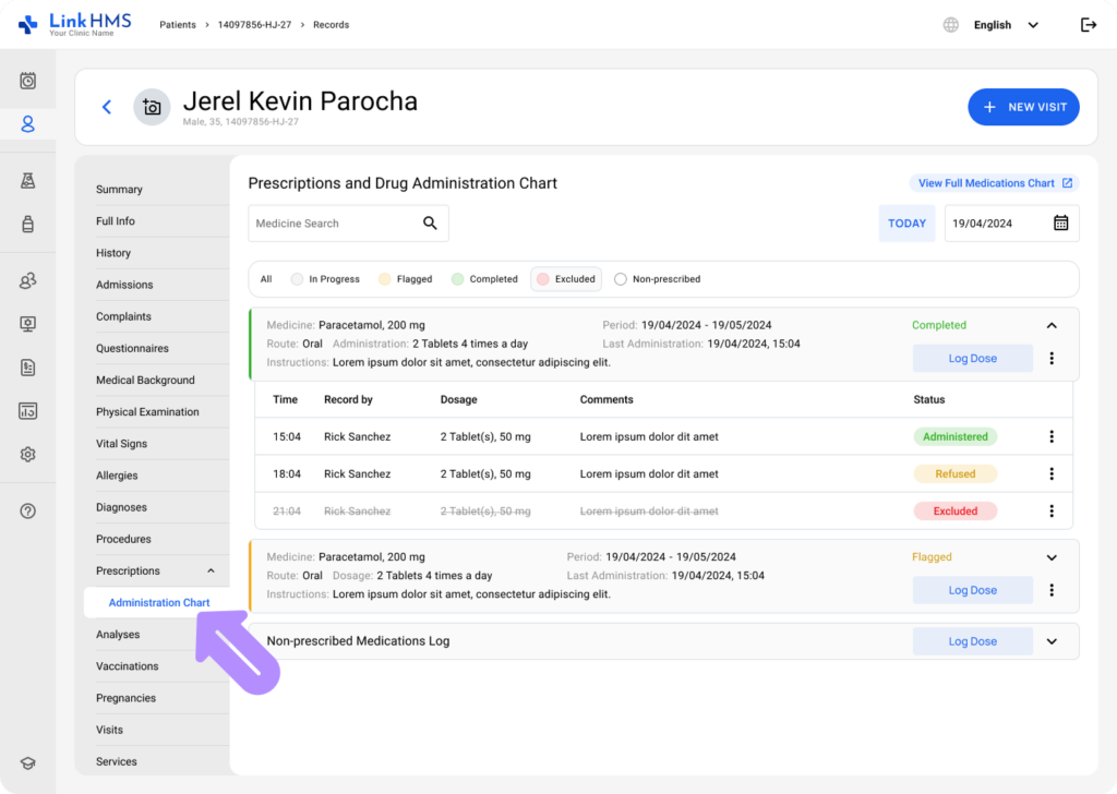 LinkHMS log inpatient medication admission 1