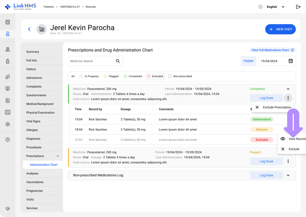 LinkHMS log inpatient medication admission 11