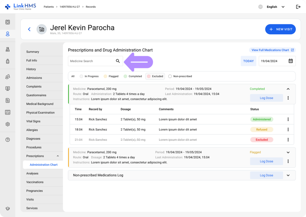 LinkHMS log inpatient medication admission 2
