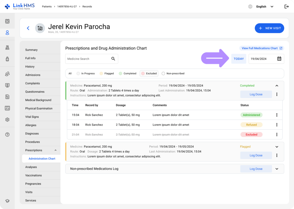 LinkHMS log inpatient medication admission 3