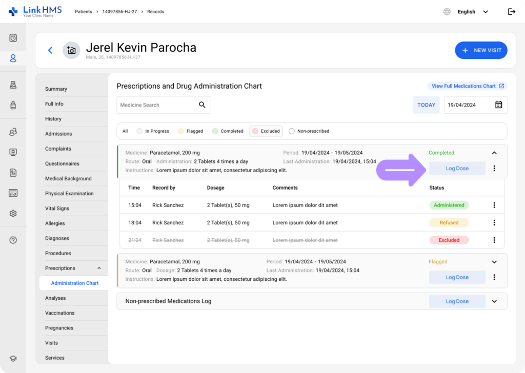 LinkHMS log inpatient medication admission 5