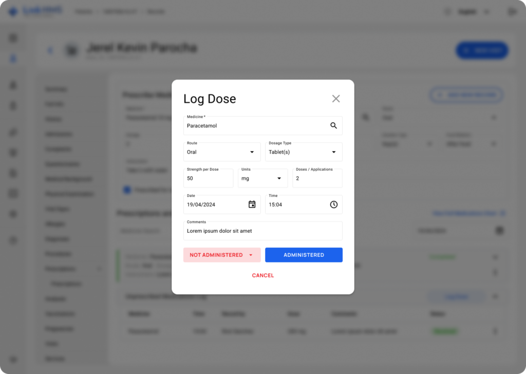 LinkHMS log non-prescribed medication administration 10