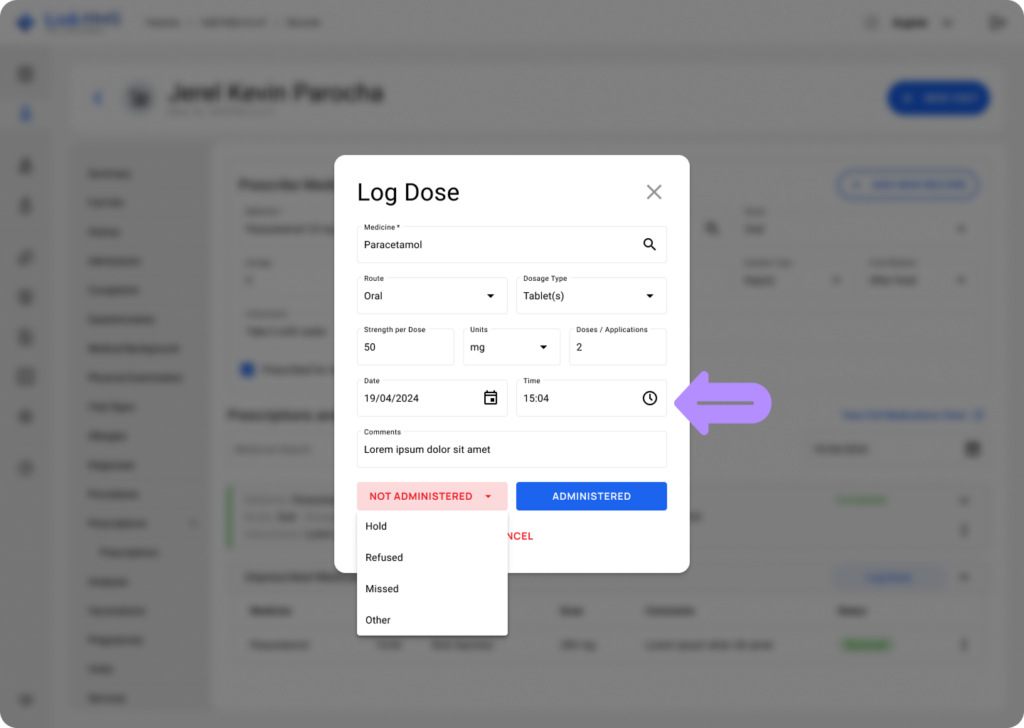 LinkHMS log non-prescribed medication administration 3