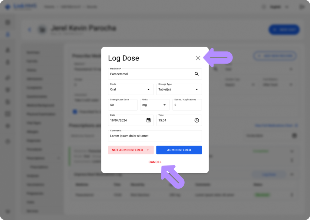 LinkHMS log non-prescribed medication administration 6