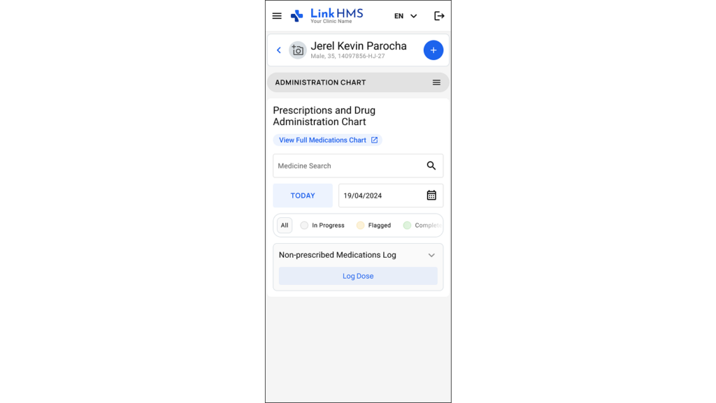 LinkHMS log non-prescribed medication administration 9