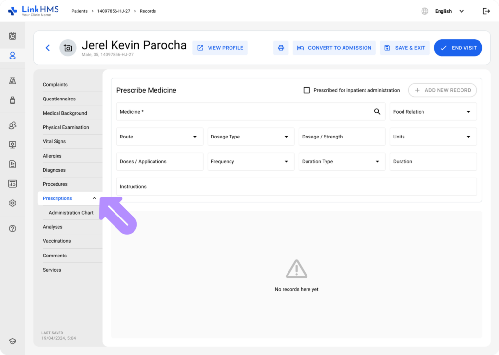 LinkHMS make a prescription during the visit 1