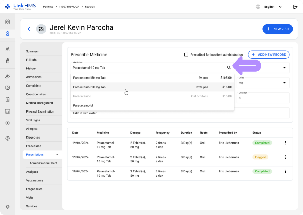 LinkHMS make a prescription in EMR 2
