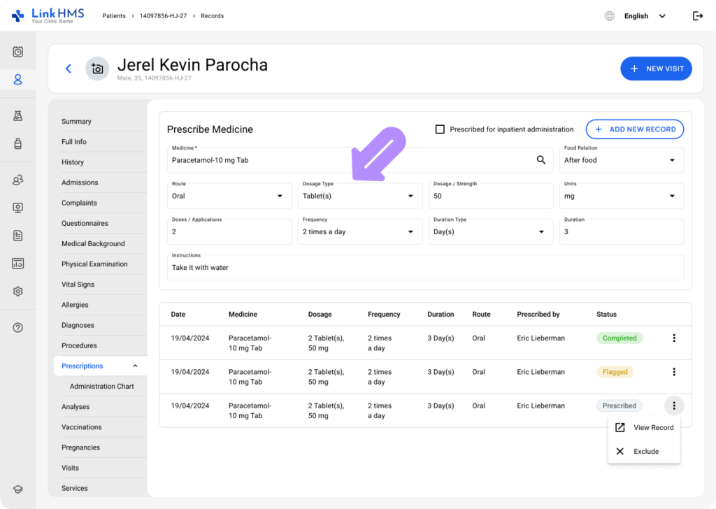 LinkHMS make a prescription in EMR 3