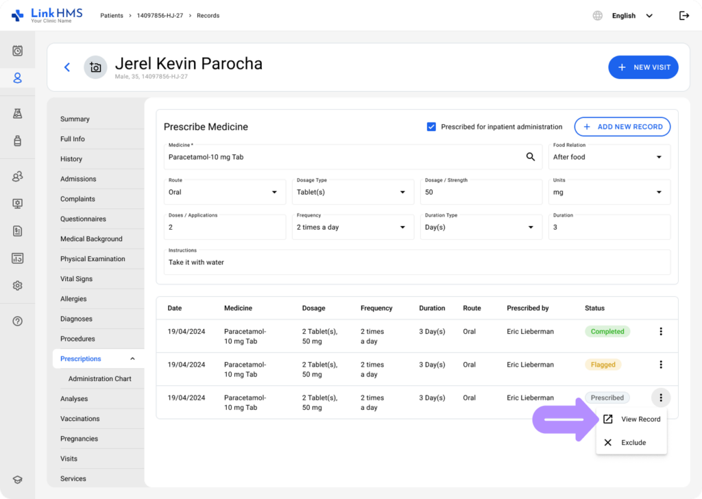 LinkHMS make a prescription in EMR 7