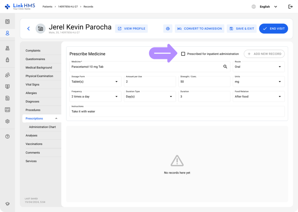 LinkHMS medicine for administration 3