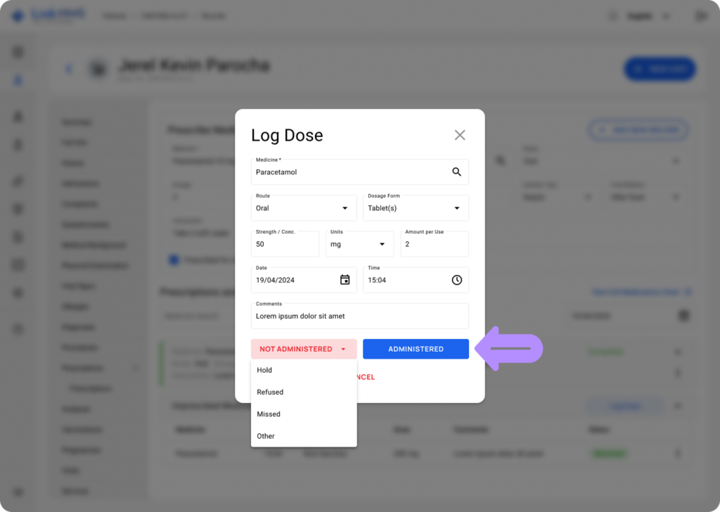 LinkHMS non-prescribed medicine log 2
