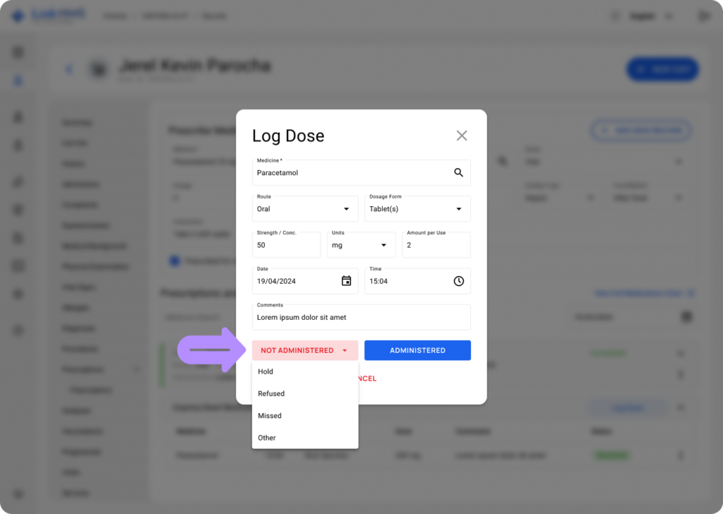 LinkHMS non-prescribed medicine log 3