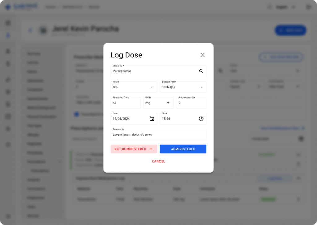 LinkHMS non-prescribed medicine log 5