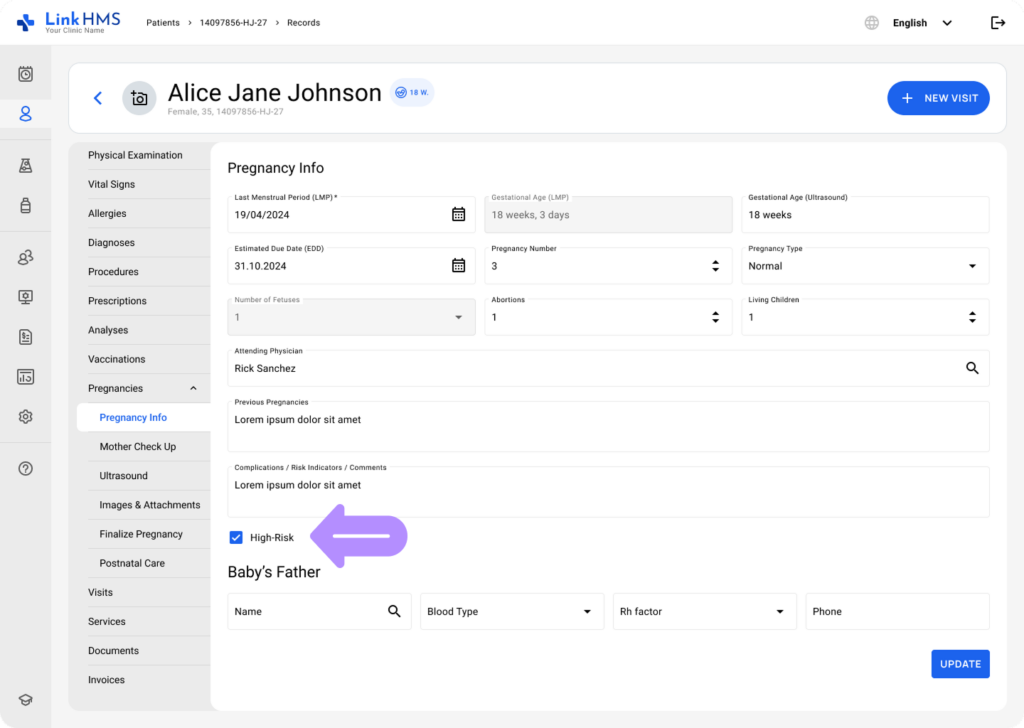 LinkHMS pregnancy info subtab 10