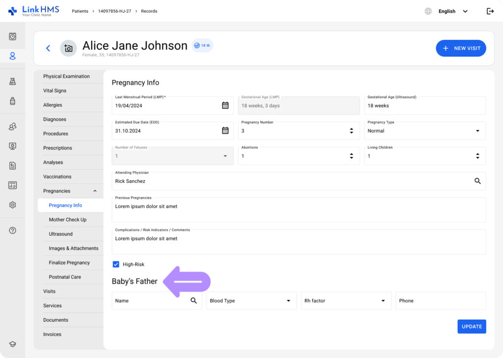 LinkHMS pregnancy info subtab 11