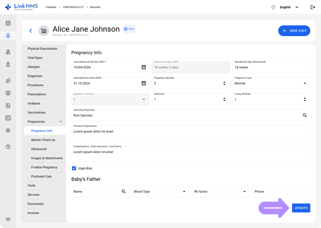 LinkHMS pregnancy info subtab 12
