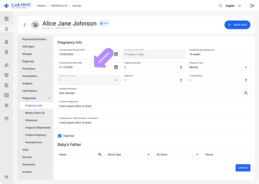 LinkHMS pregnancy info subtab 4