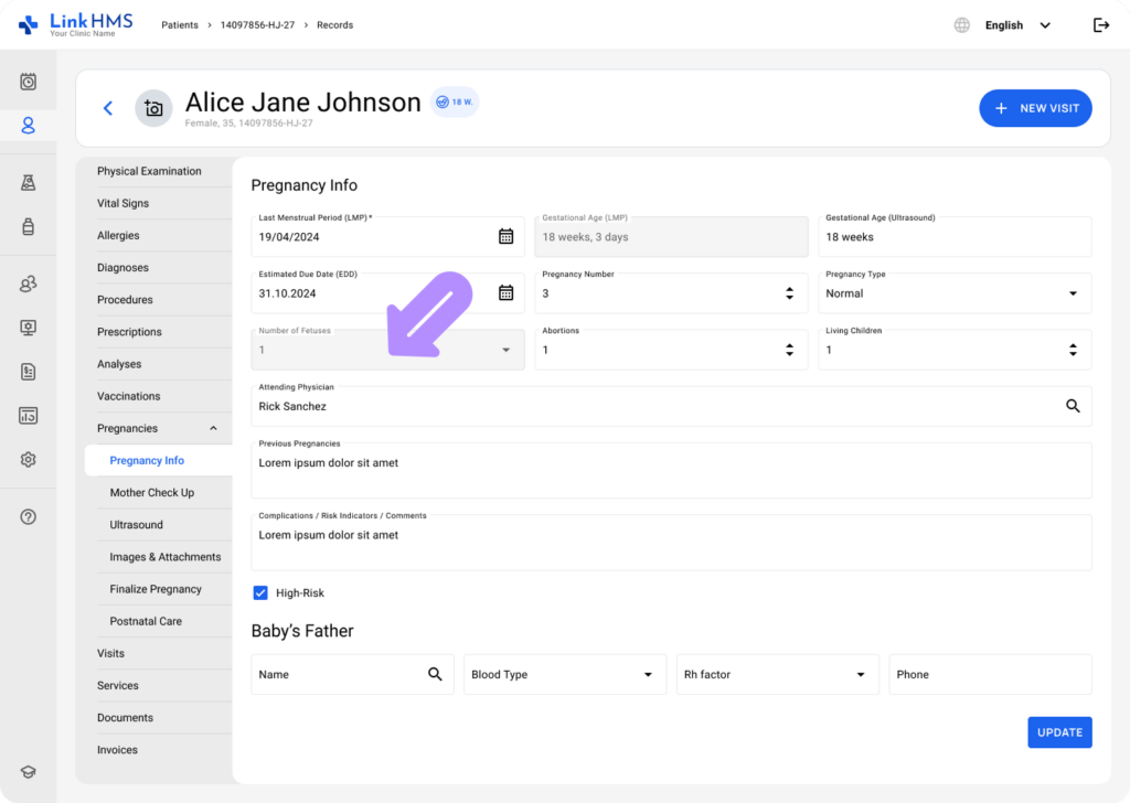 LinkHMS pregnancy info subtab 6