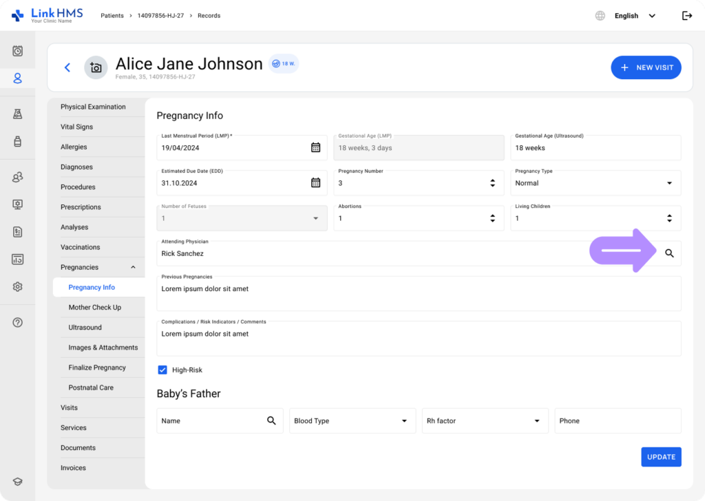 LinkHMS pregnancy info subtab 8