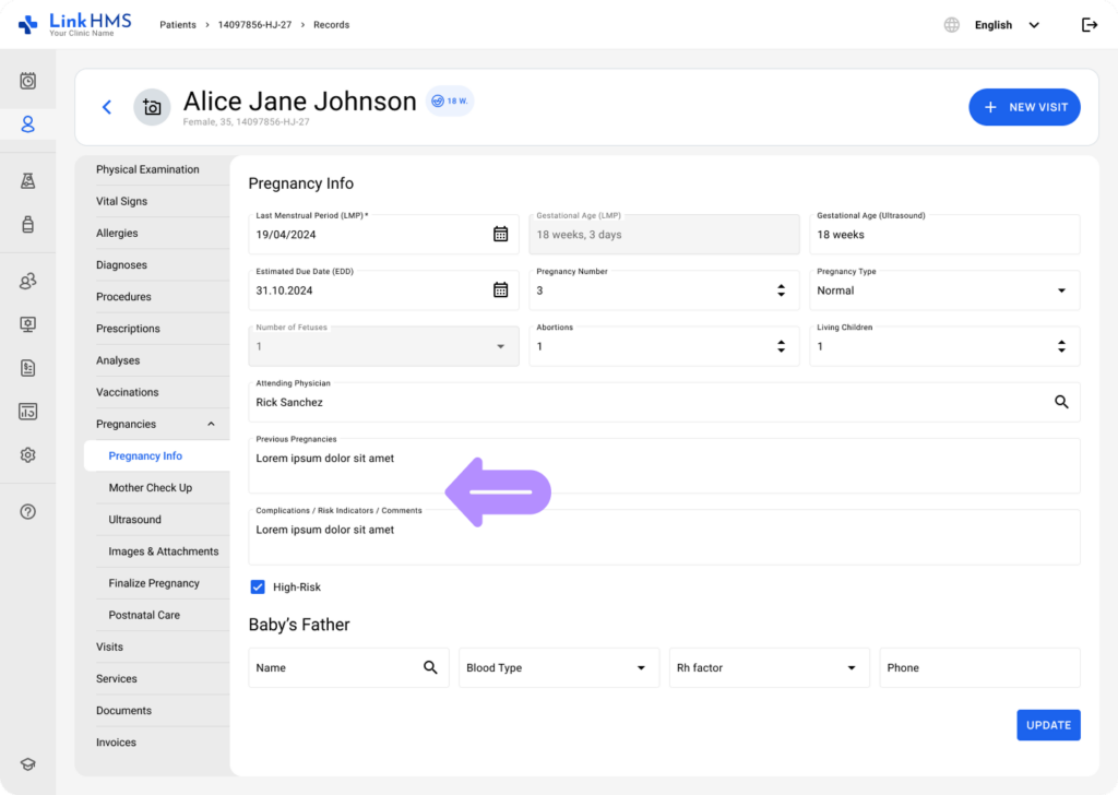 LinkHMS pregnancy info subtab 9