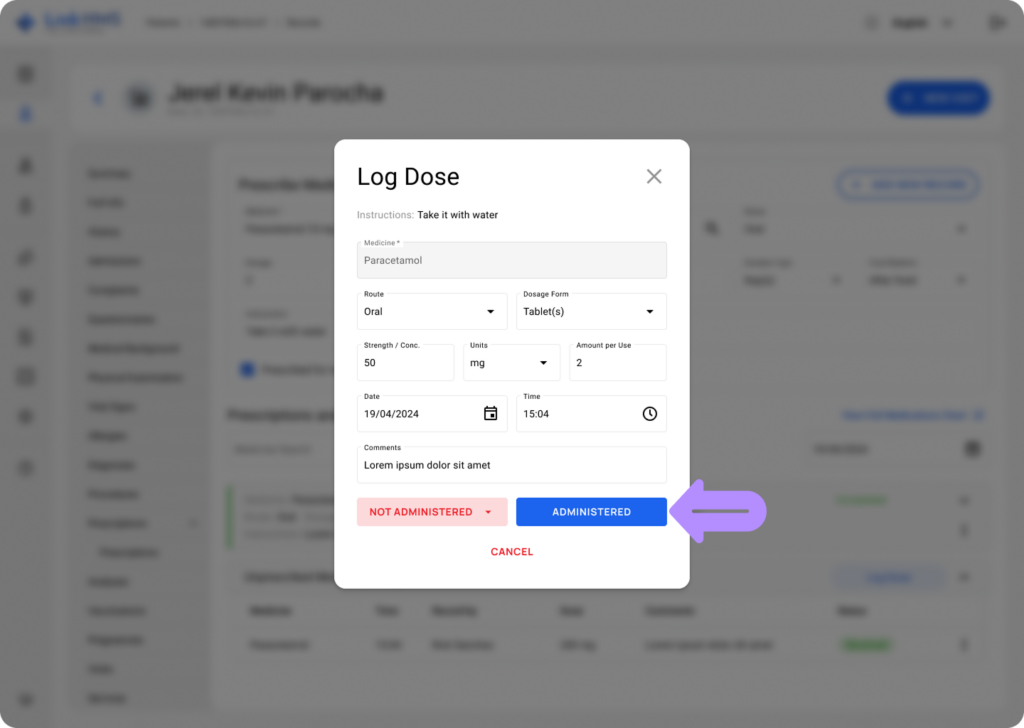 LinkHMS prescribed medicine log 3