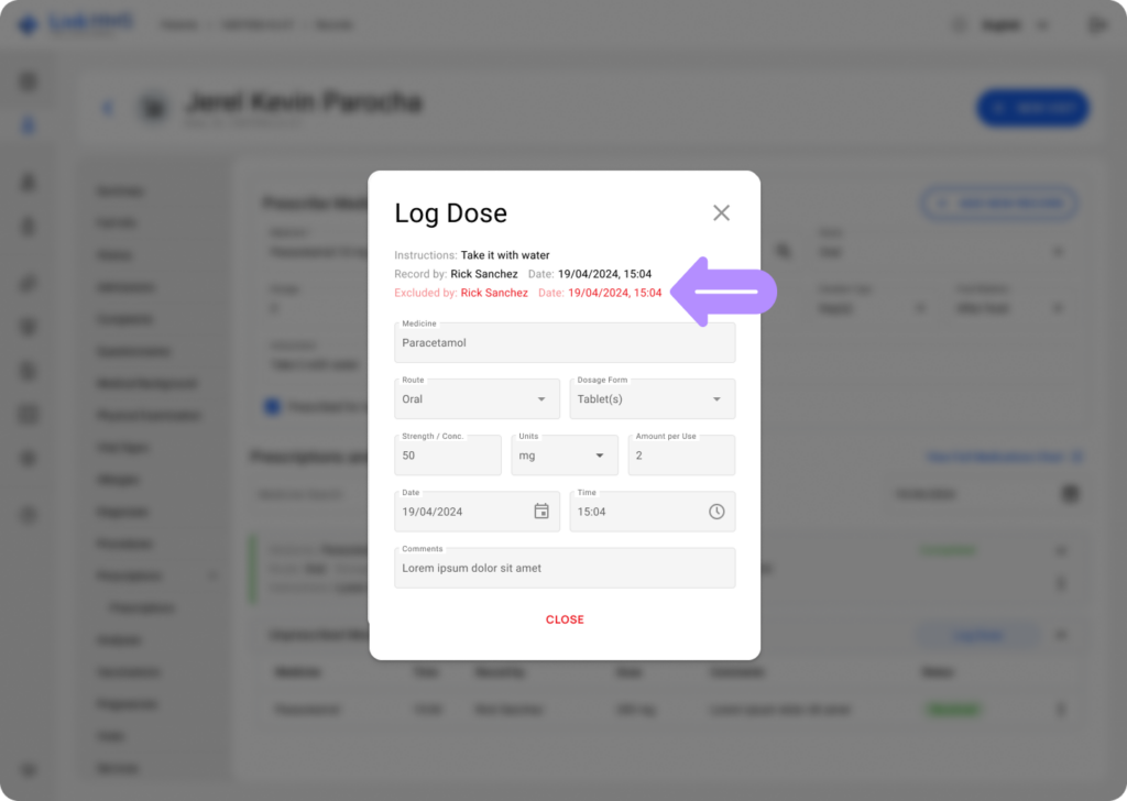 LinkHMS prescribed medicine log 9