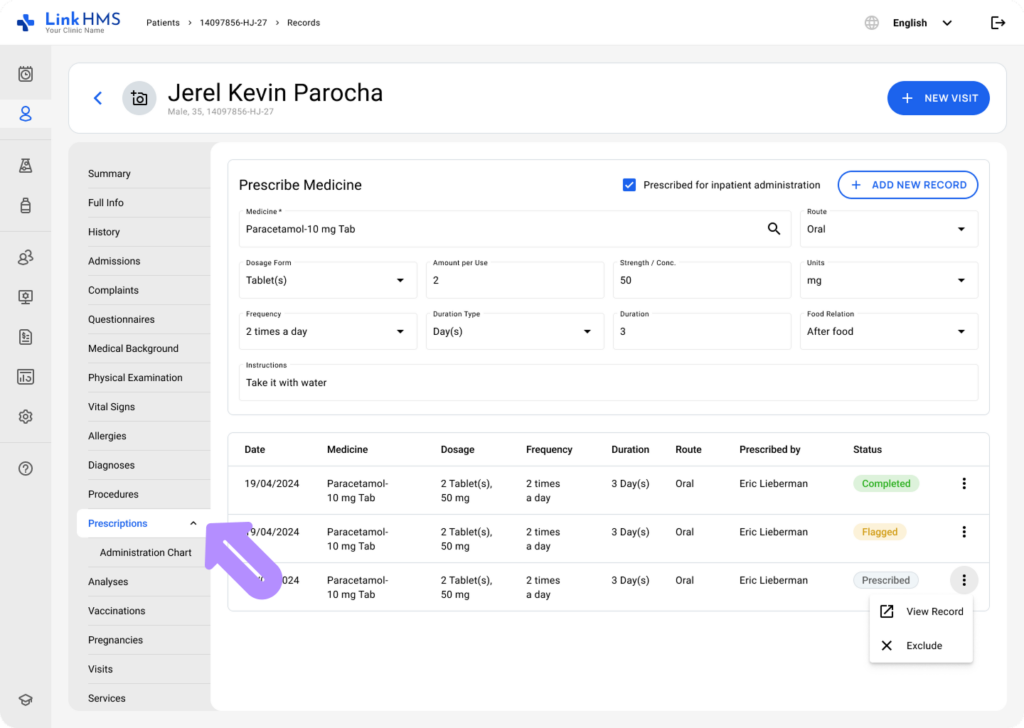 LinkHMS prescription exclusion 1