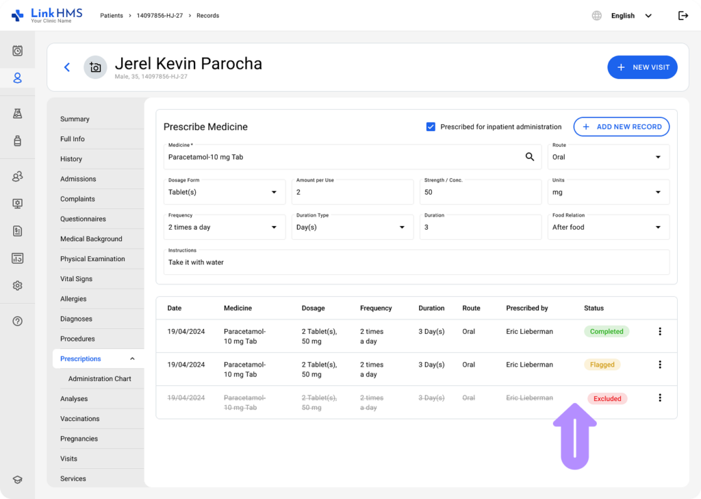 LinkHMS prescription exclusion 3