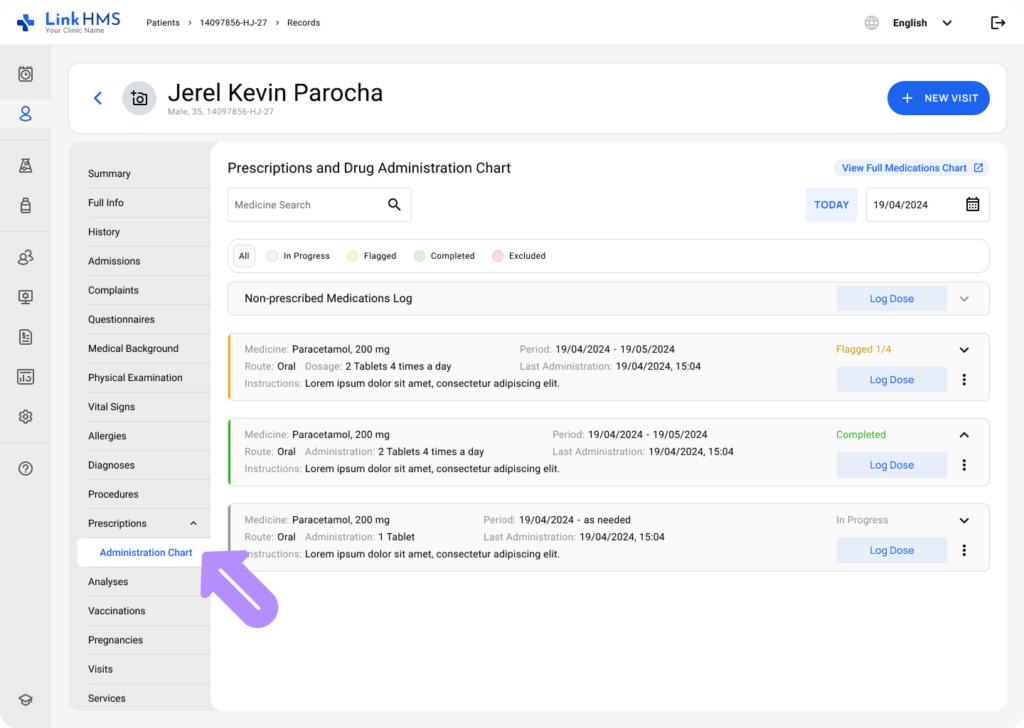 LinkHMS use the medications chart 1