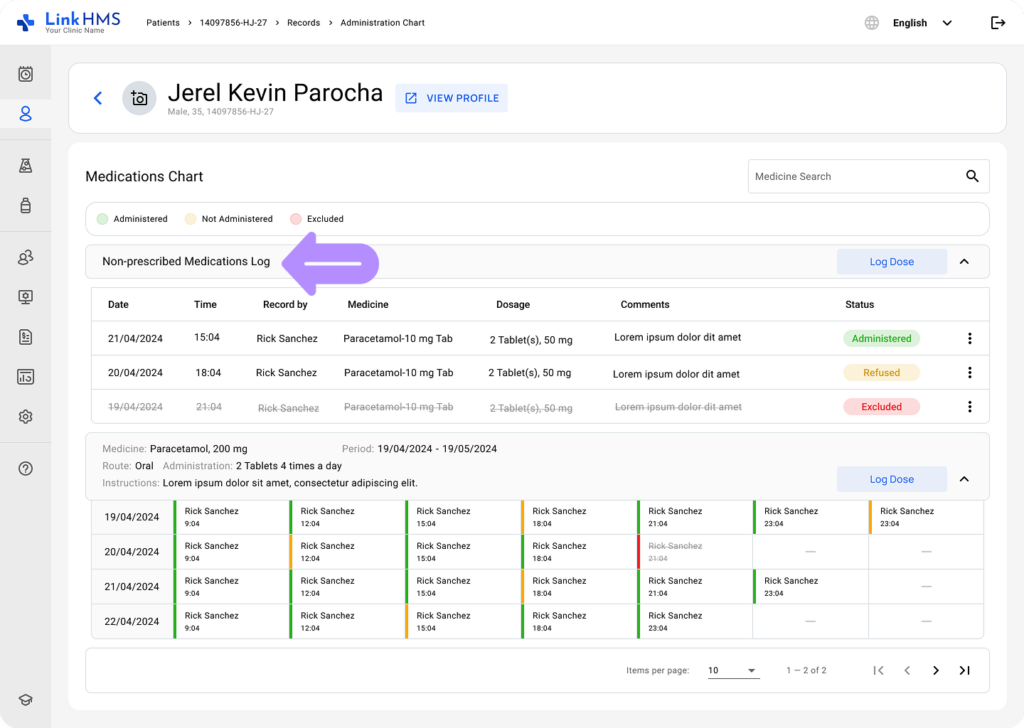 LinkHMS use the medications chart 13