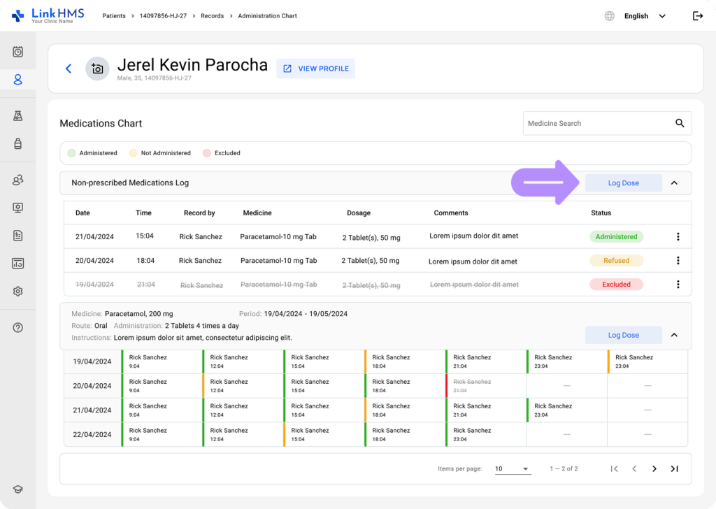 LinkHMS use the medications chart 14