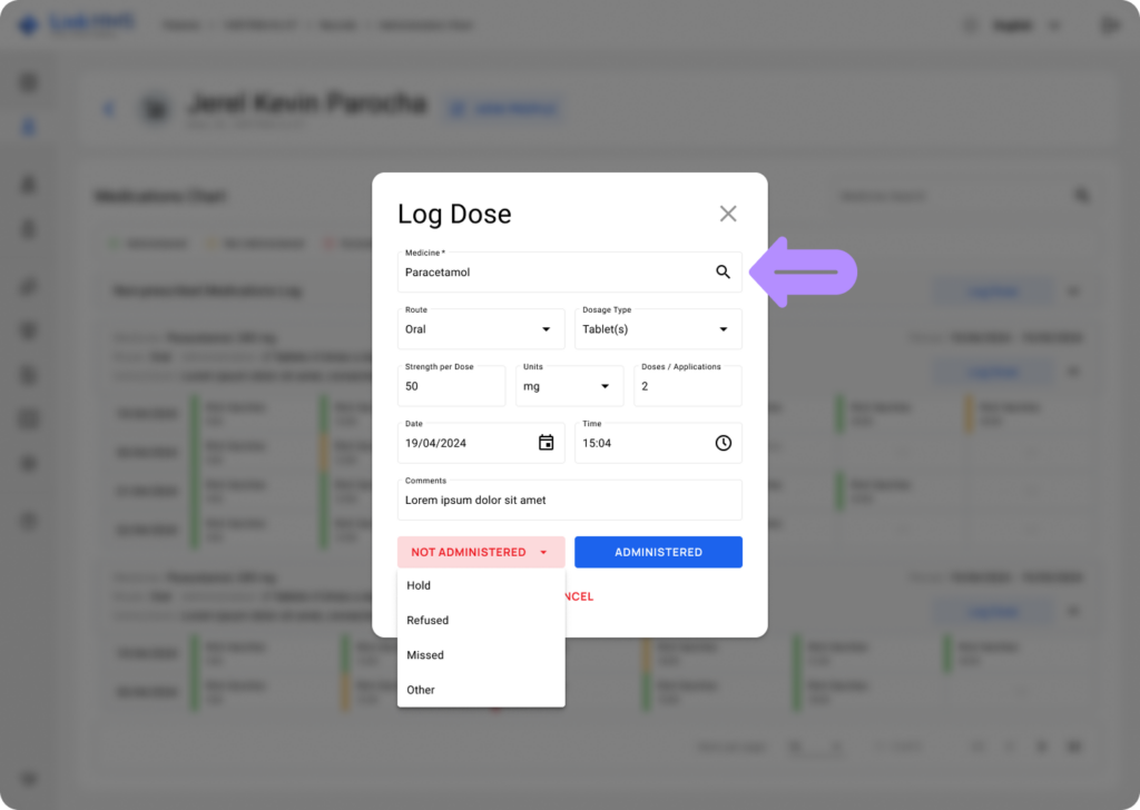 LinkHMS use the medications chart 15