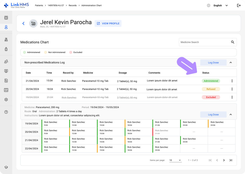 LinkHMS use the medications chart 19