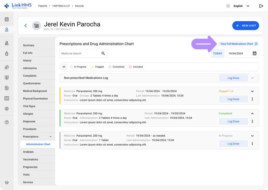 LinkHMS use the medications chart 2