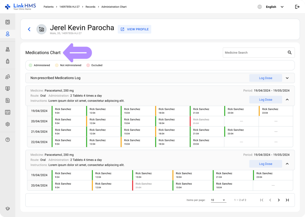LinkHMS use the medications chart 3