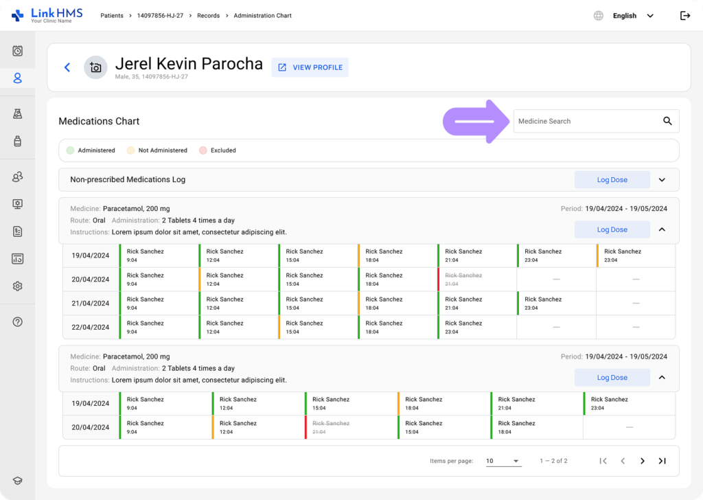 LinkHMS use the medications chart 4