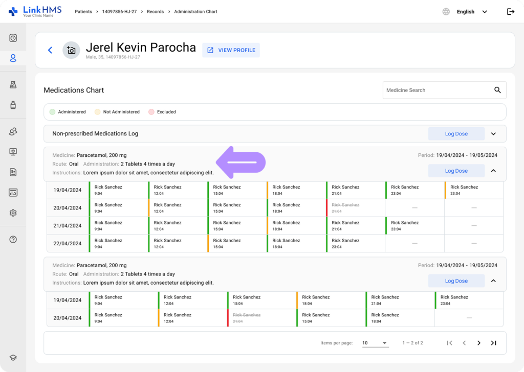LinkHMS use the medications chart 5