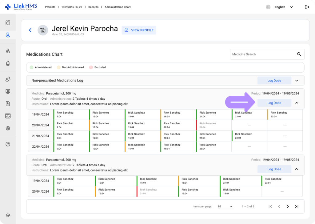 LinkHMS use the medications chart 7