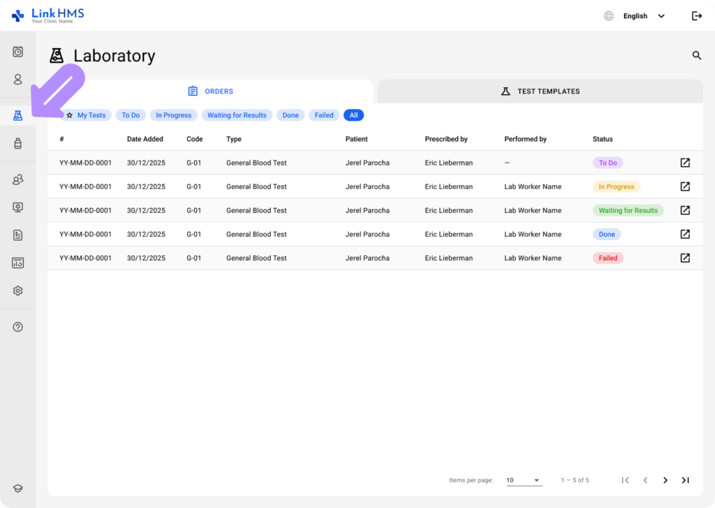 LinkHMS add and edit custom tests 1