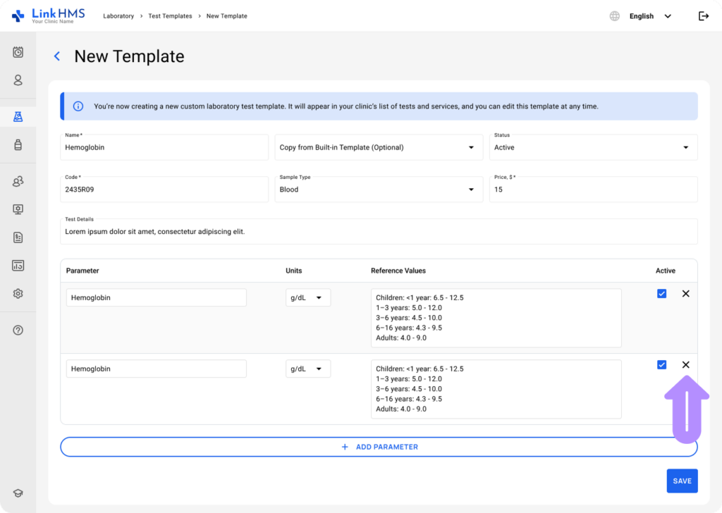 LinkHMS add and edit custom tests 10