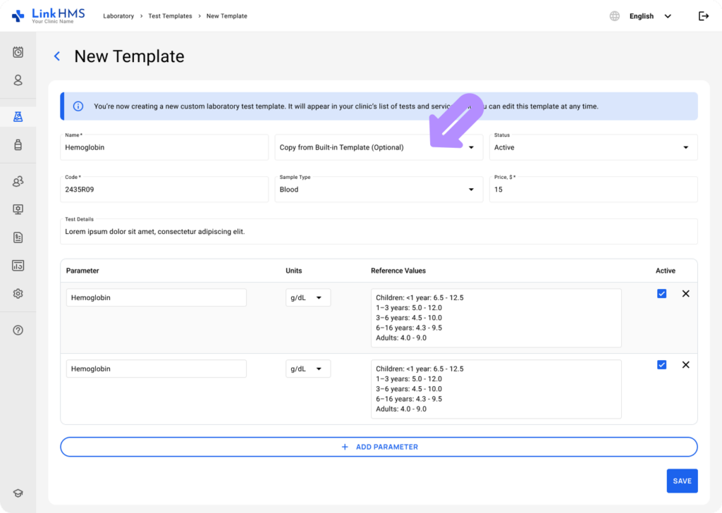 LinkHMS add and edit custom tests 12