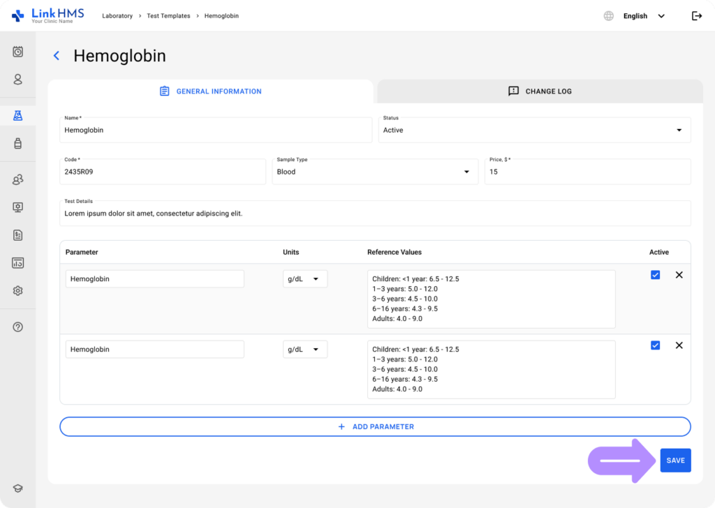 LinkHMS add and edit custom tests 14