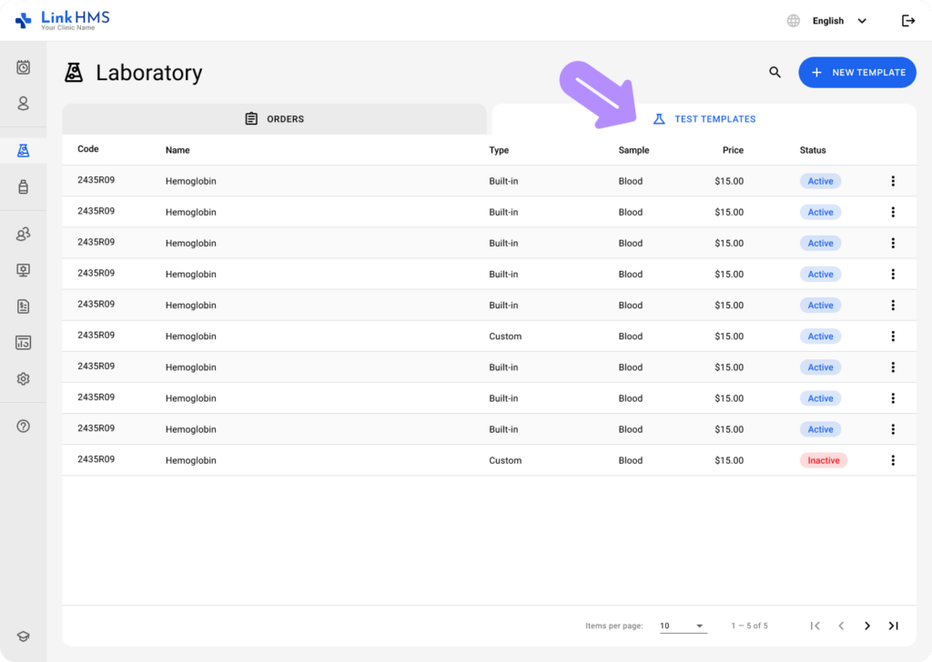 LinkHMS add and edit custom tests 2