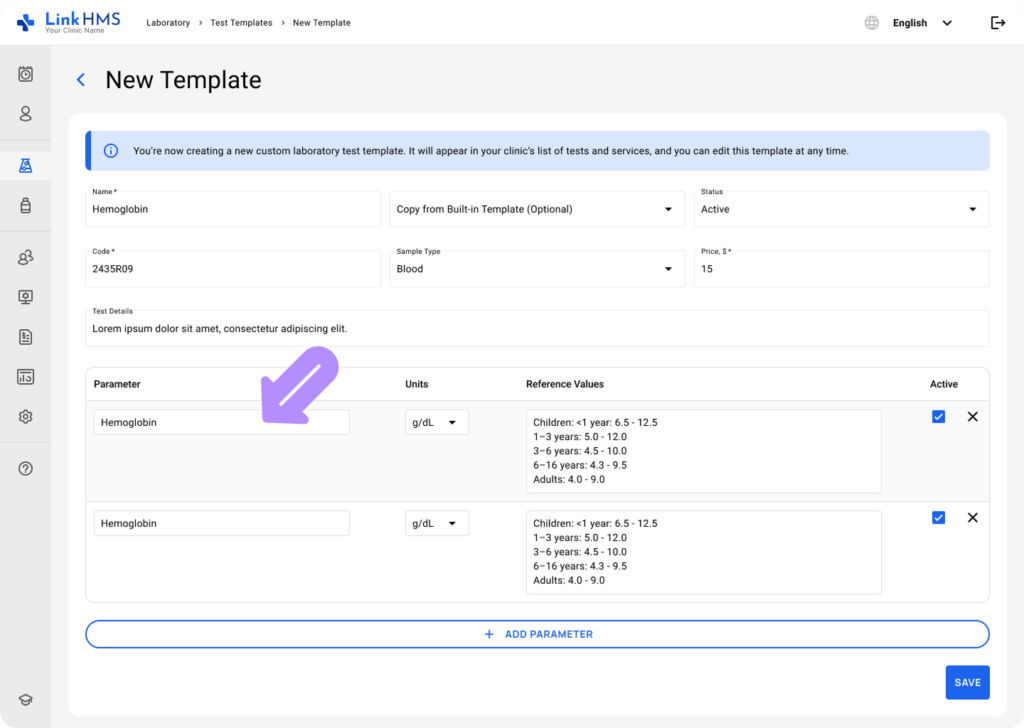 LinkHMS add and edit custom tests 6
