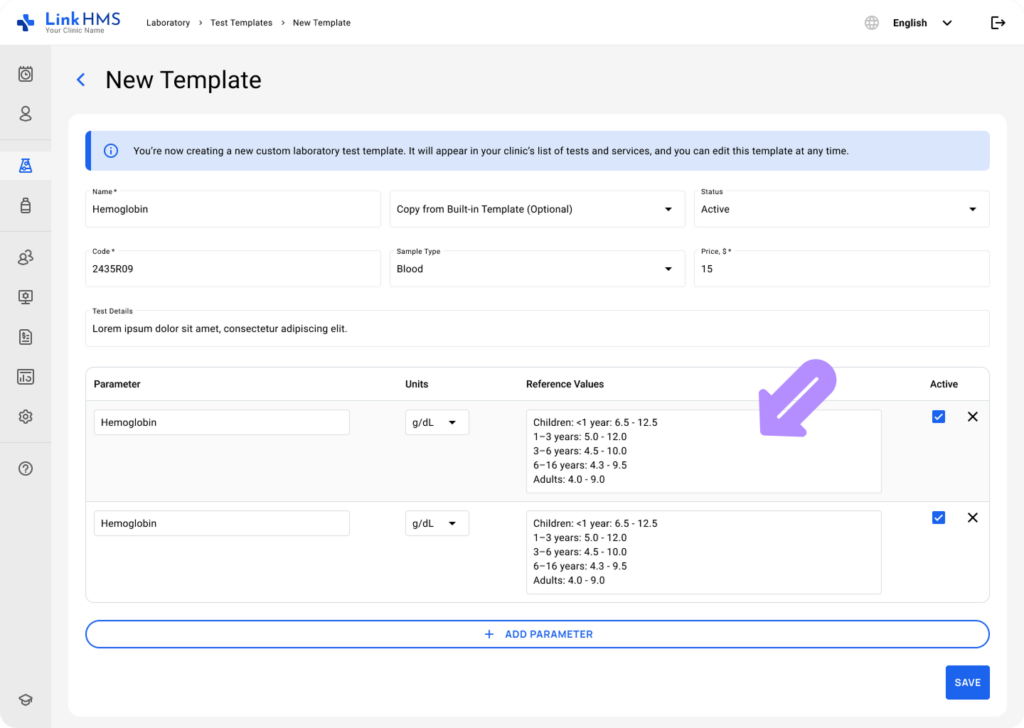 LinkHMS add and edit custom tests 7