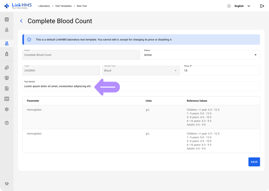 LinkHMS manage test templates 4