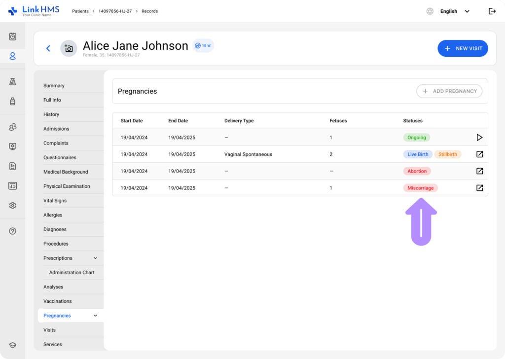 LinkHMS review pregnancy history 2