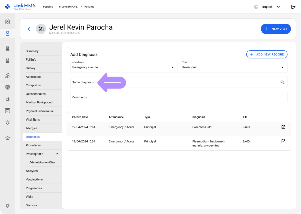 LinkHMS add an uncoded diagnosis 2
