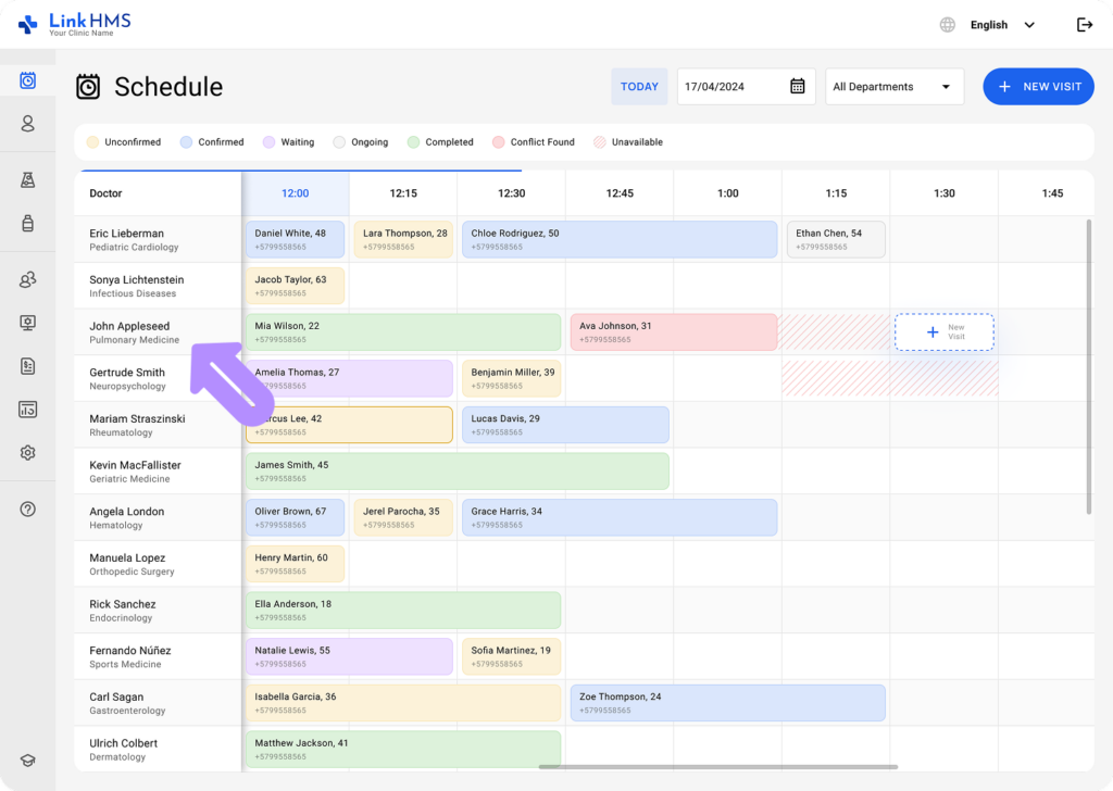 LinkHMS schedule the visit with the specific doctor 1